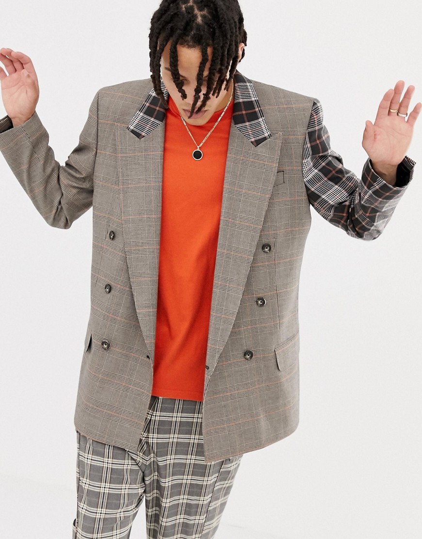 ASOS DESIGN oversized double breasted blazer in brown check
