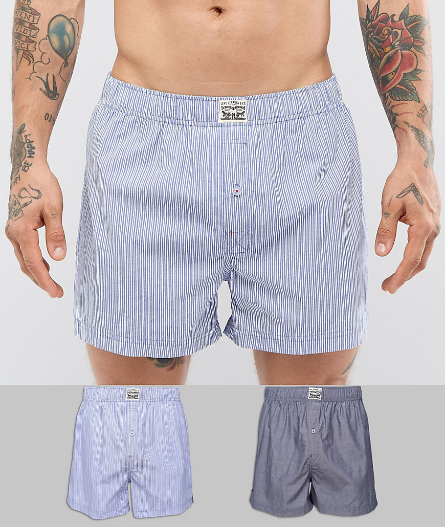 Levis Woven Boxers 2 Pack in Blue Chambray Stripe - Blue