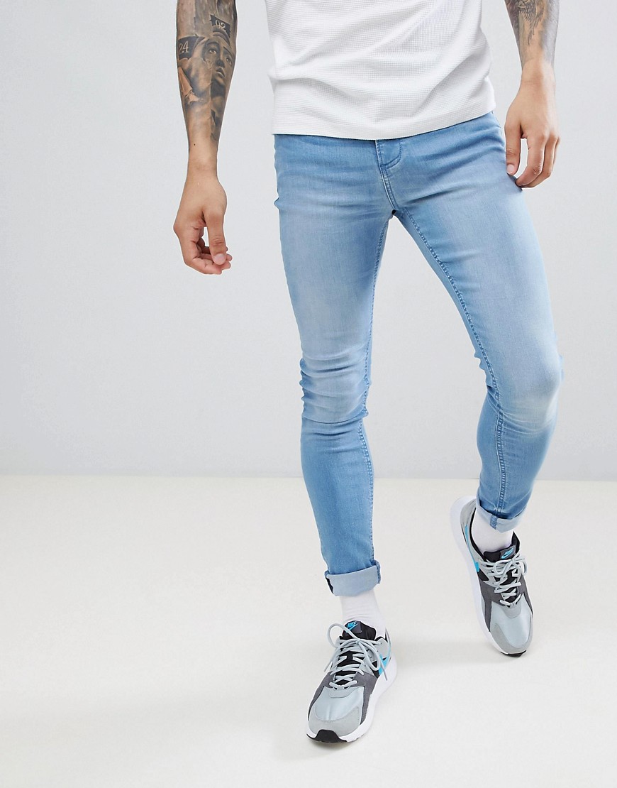 LDN DNM Super Skinny Spray On Jeans in Mid Wash Blue