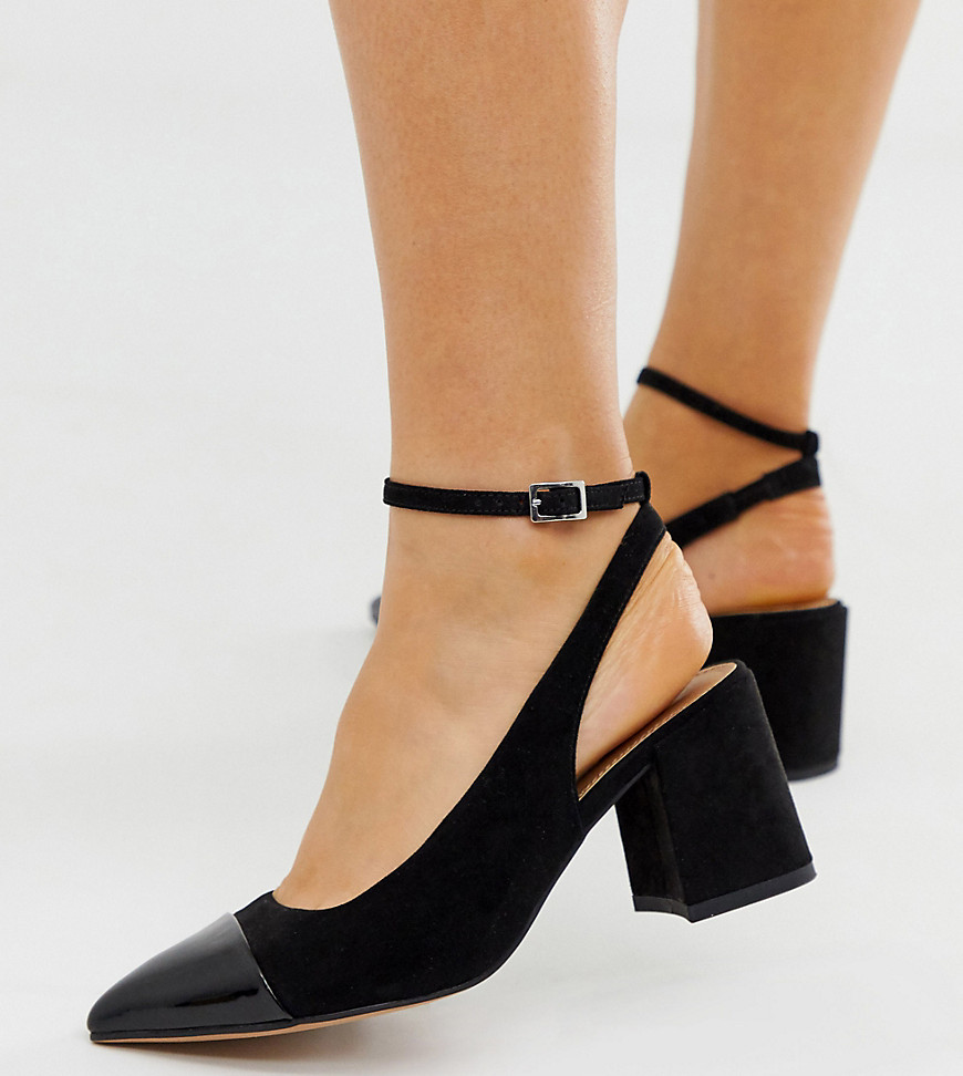 Asos Design Wide Fit Squire Pointed Mid-heels In Black | ModeSens