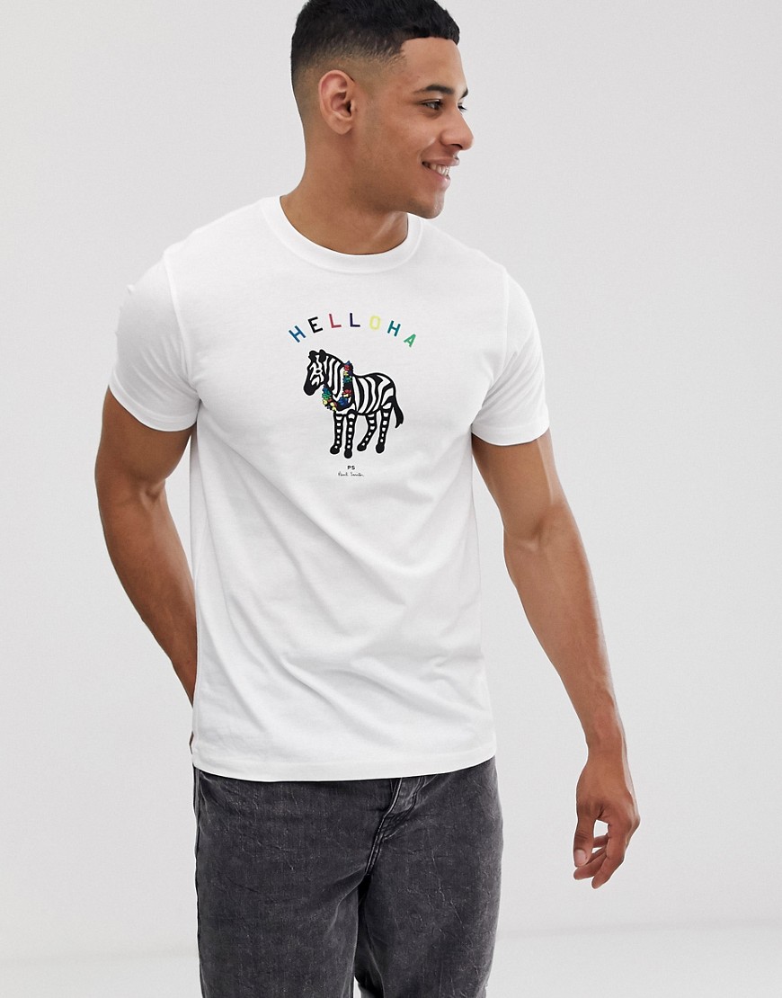 PS Paul Smith slim fit zebra print t-shirt in white