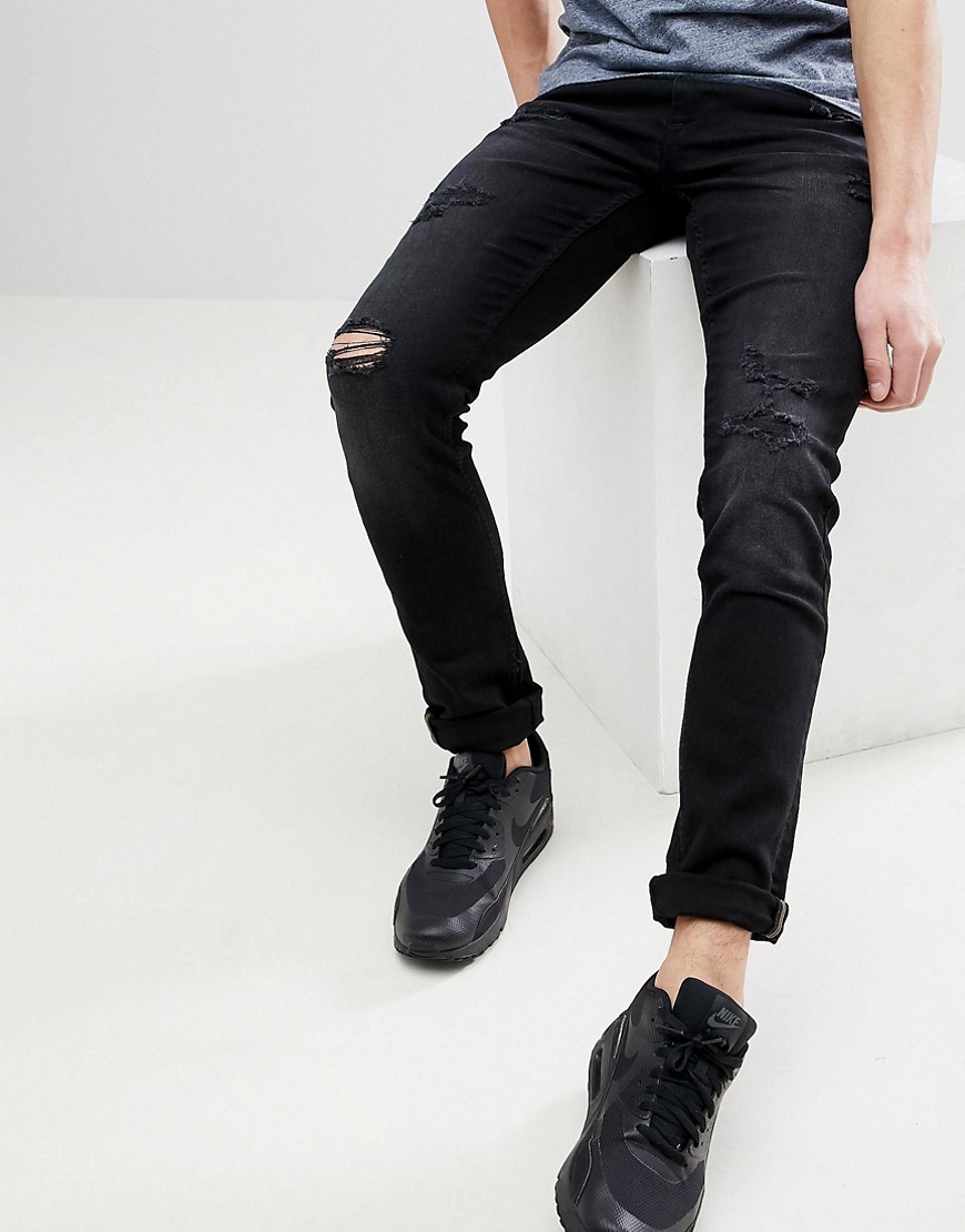 Blend Jet Slim Fit Distressed Jeans In Washed Black