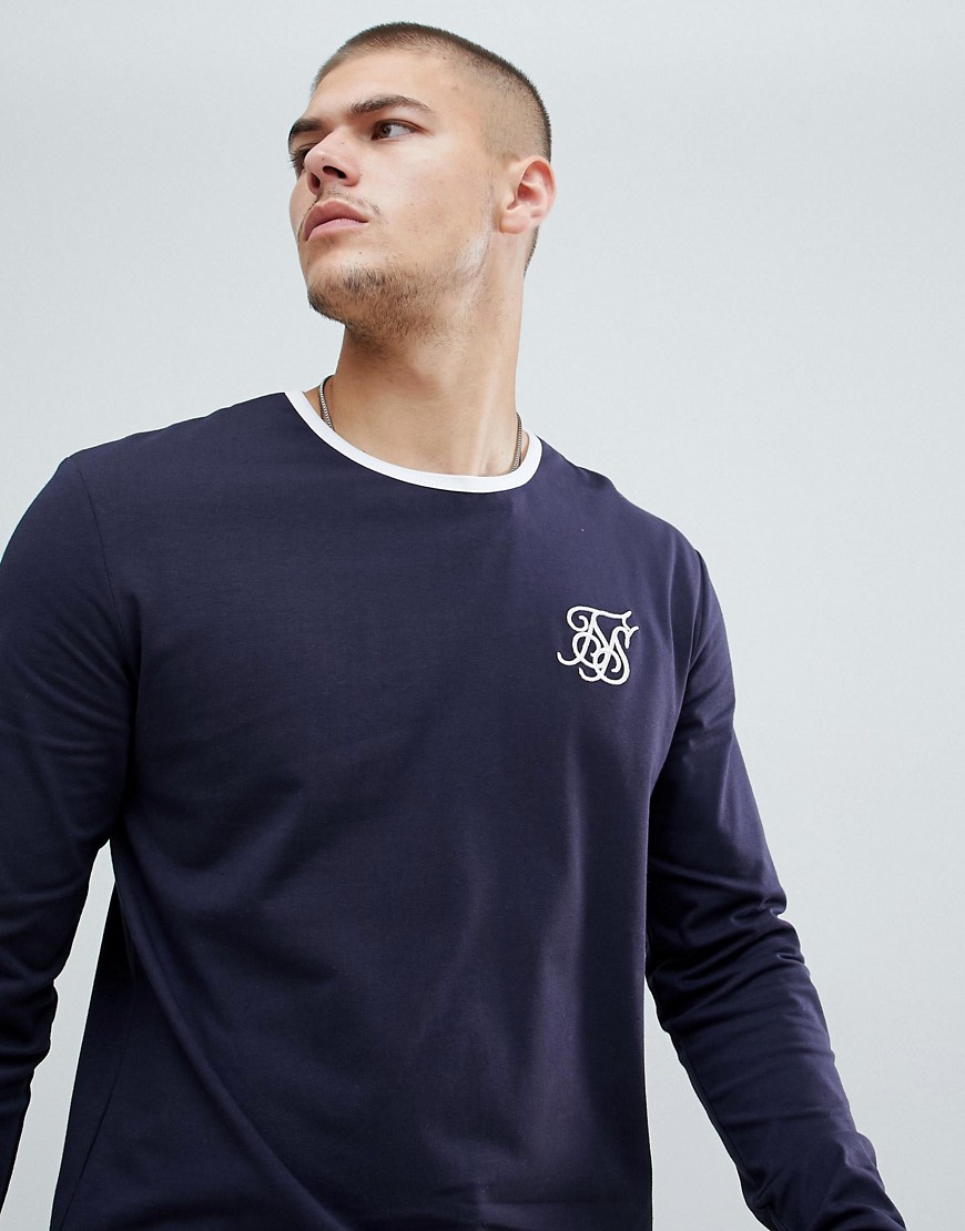 SikSilk long sleeve ringer t-shirt in navy