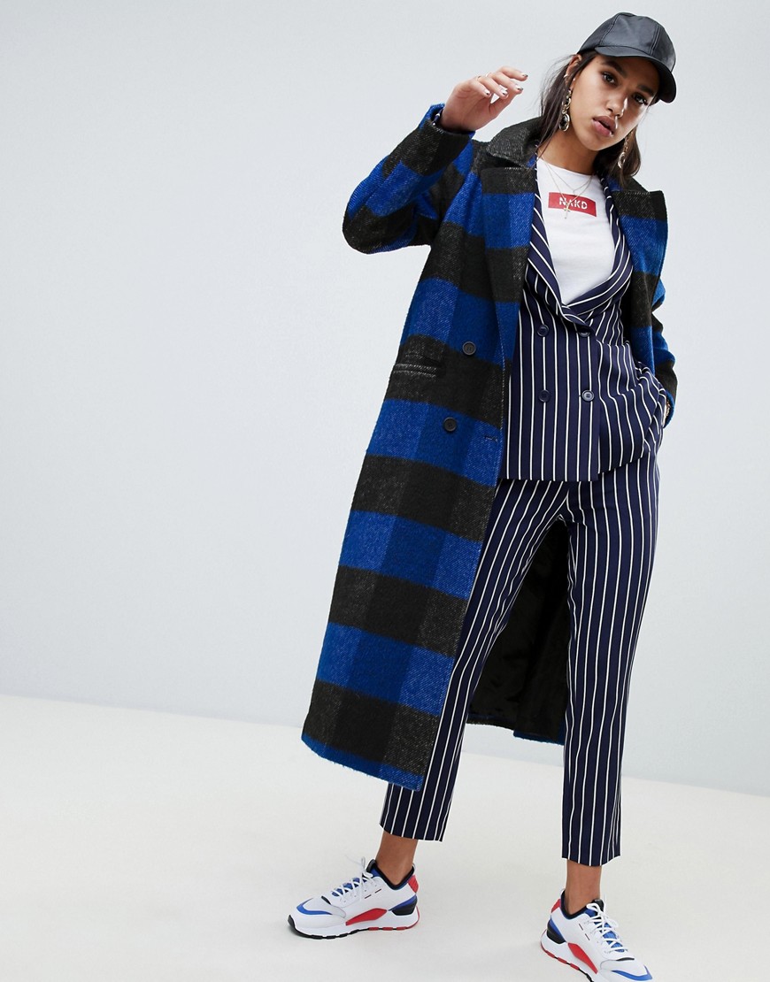 Na-kd check lightweight coat in black and blue