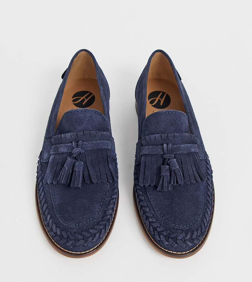 H by Hudson Wide Fit Alloa woven loafers in navy suede