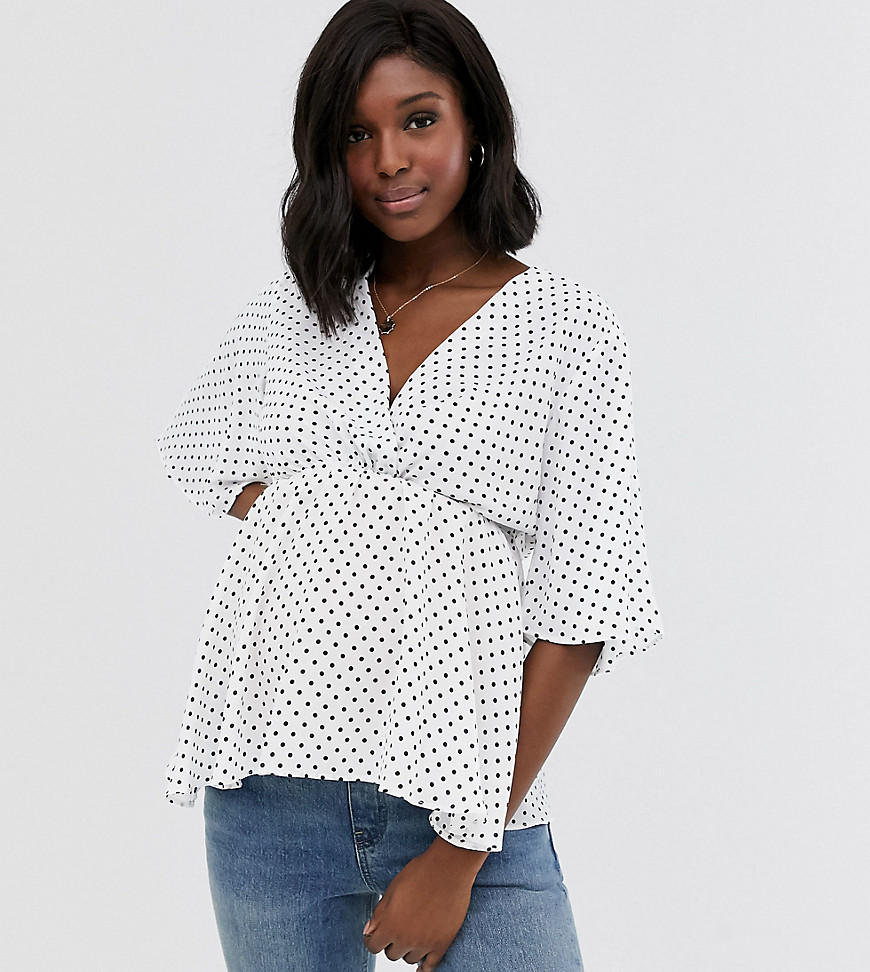 New Look Maternity flutter sleeve belted wrap top in white