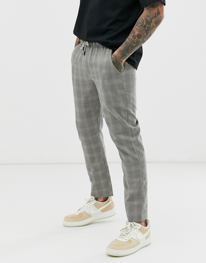Native Youth tie waist trouser with check in grey