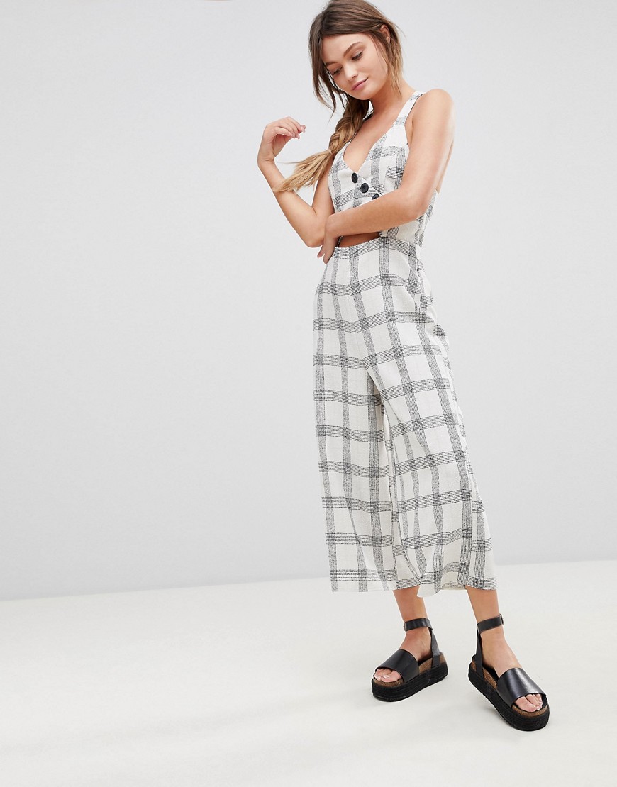 ASOS Jumpsuit in Textured Check with Wrap Front and Buttons - Window check