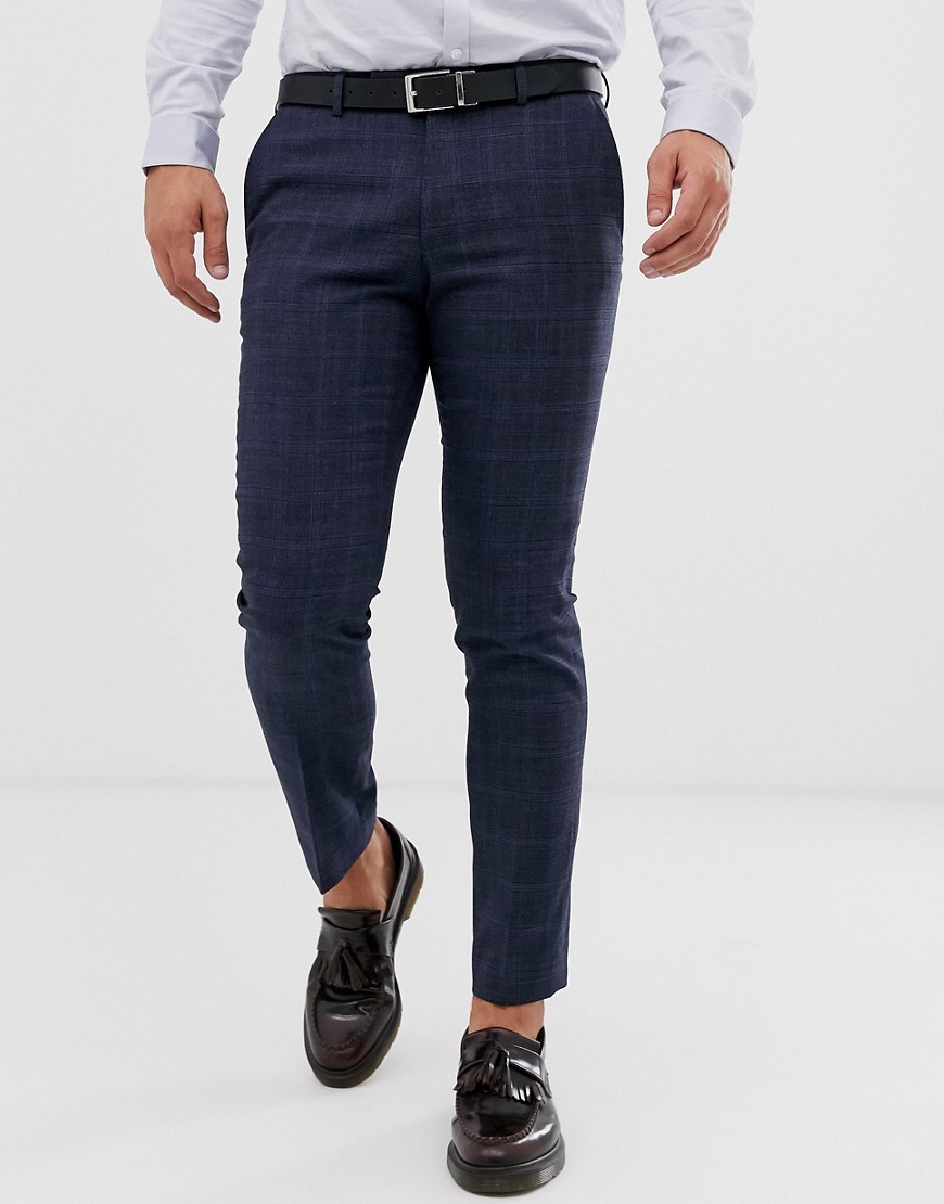 Moss London suit trouser in blue check