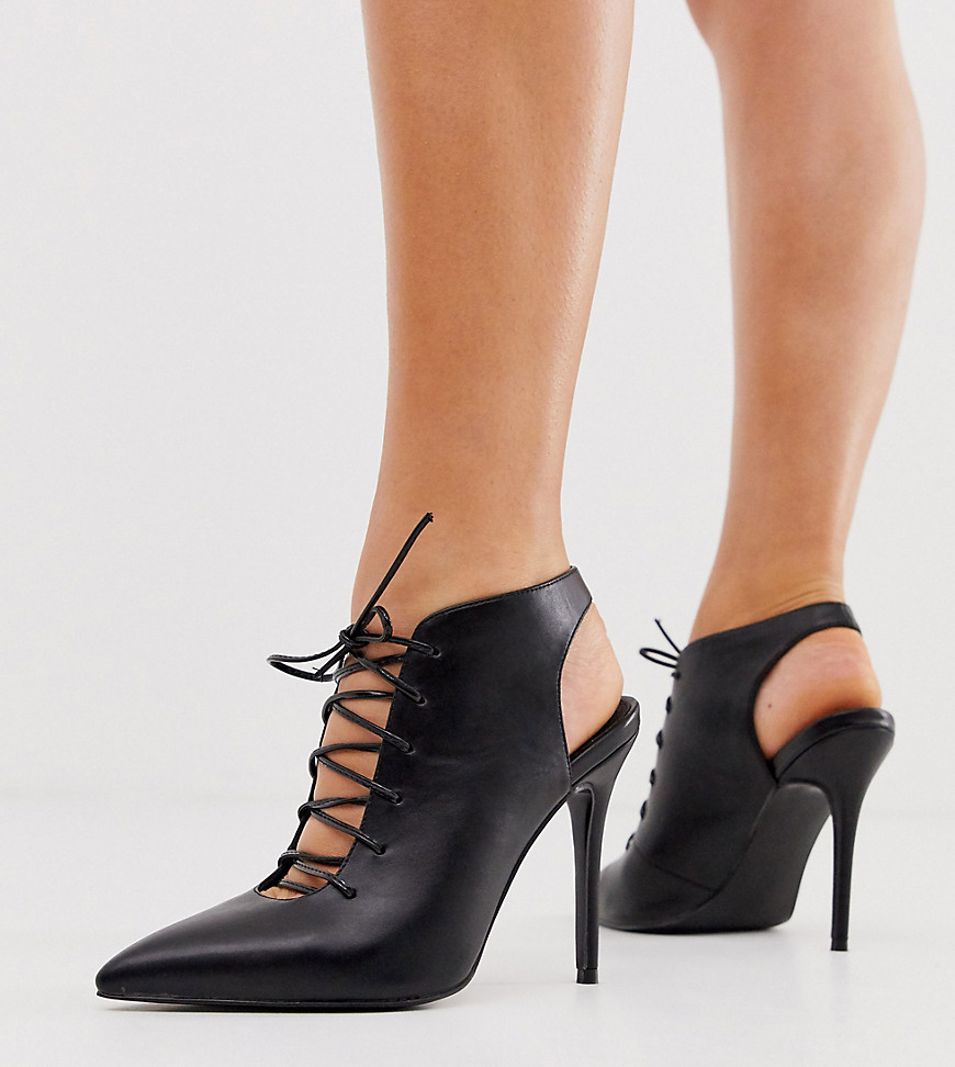 Asos Design Wide Fit Proud Lace Up High Heeled Shoe Boots In Black