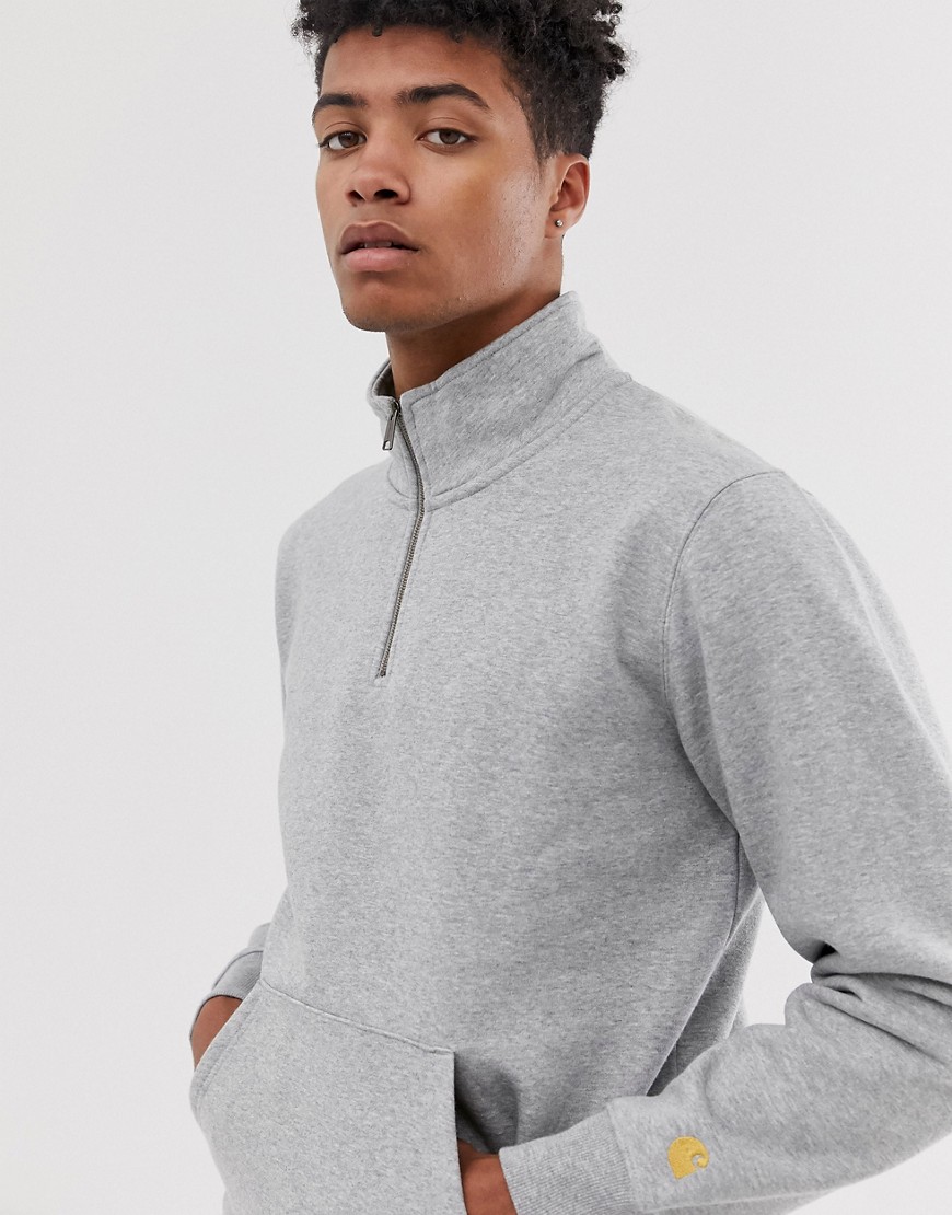 Carhartt WIP Chase neck zip regular fit sweatshirt in grey