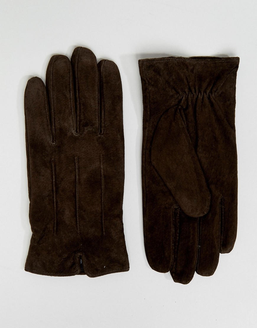 Barneys Suede Gloves In Brown - Brown