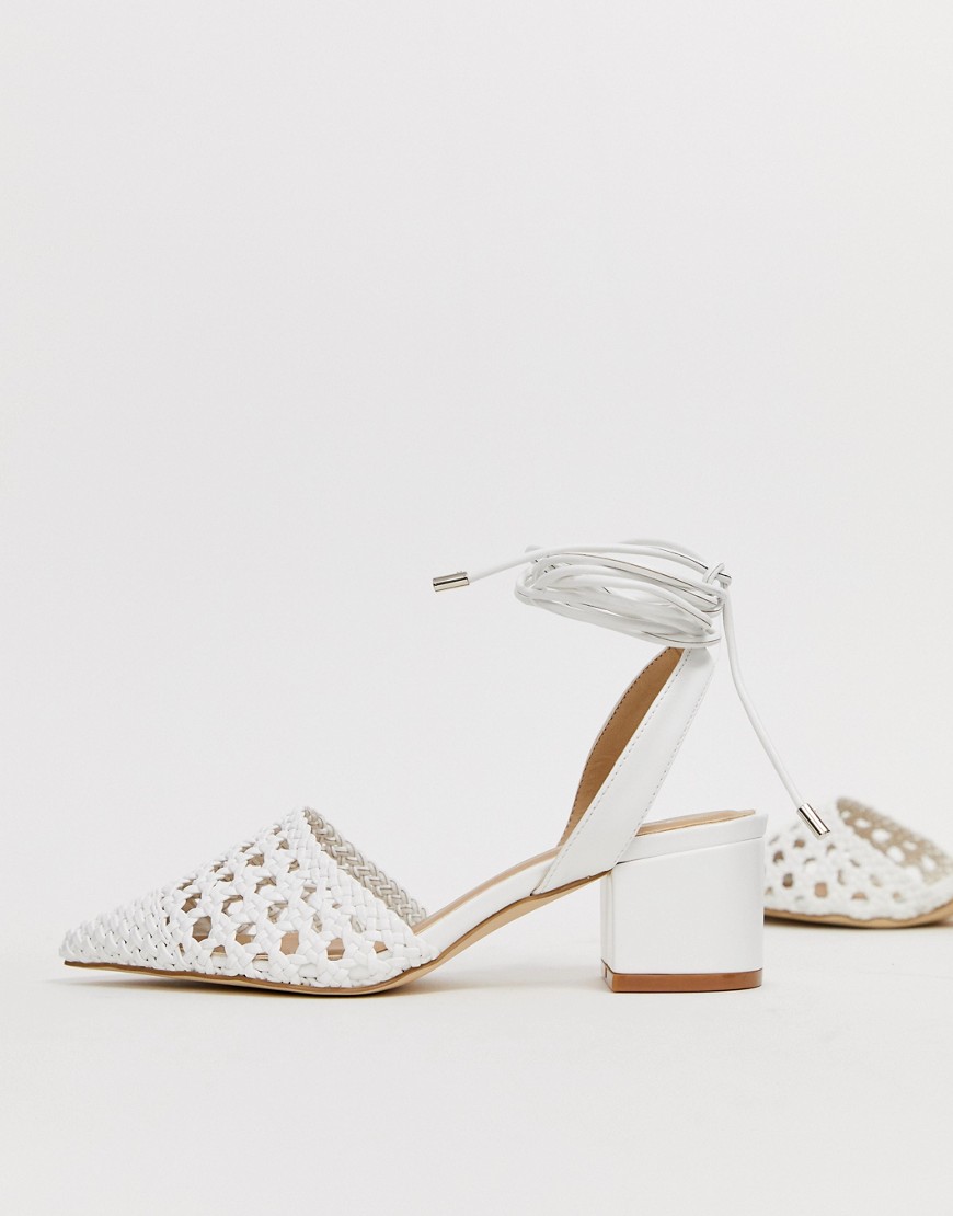 white ankle tie shoes