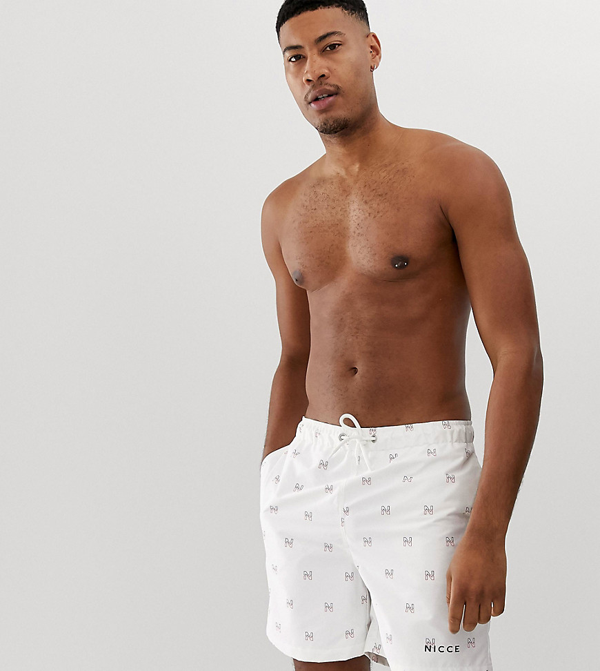 Nicce swim shorts with all over print in white