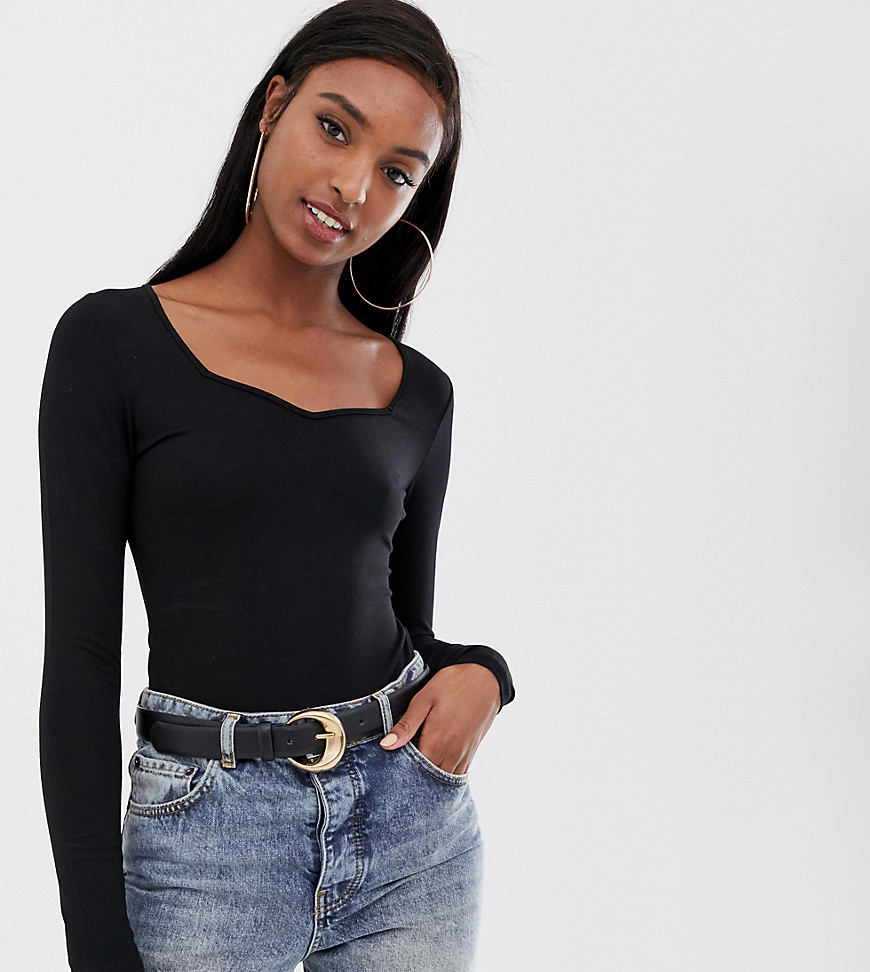 ASOS DESIGN Tall bodysuit with long sleeves and sweetheart neck in black