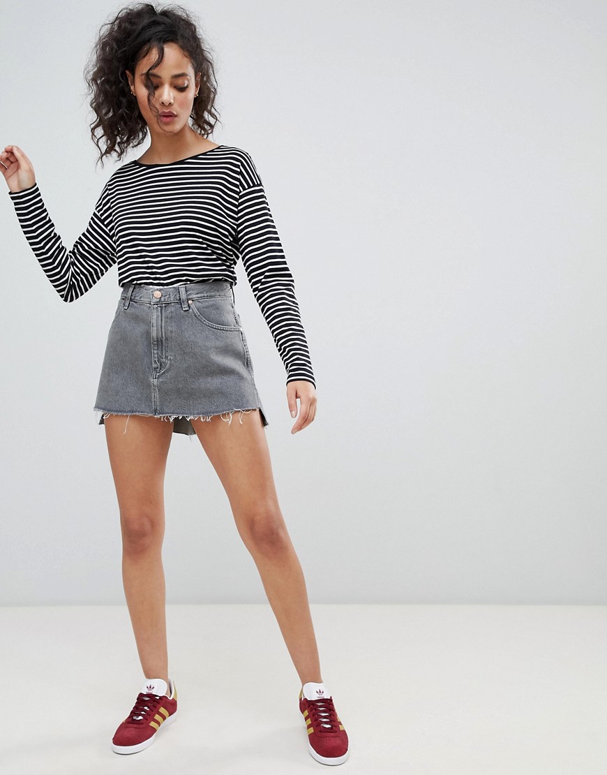 Wrangler Denim Mini Skirt With Raw Hem-grey