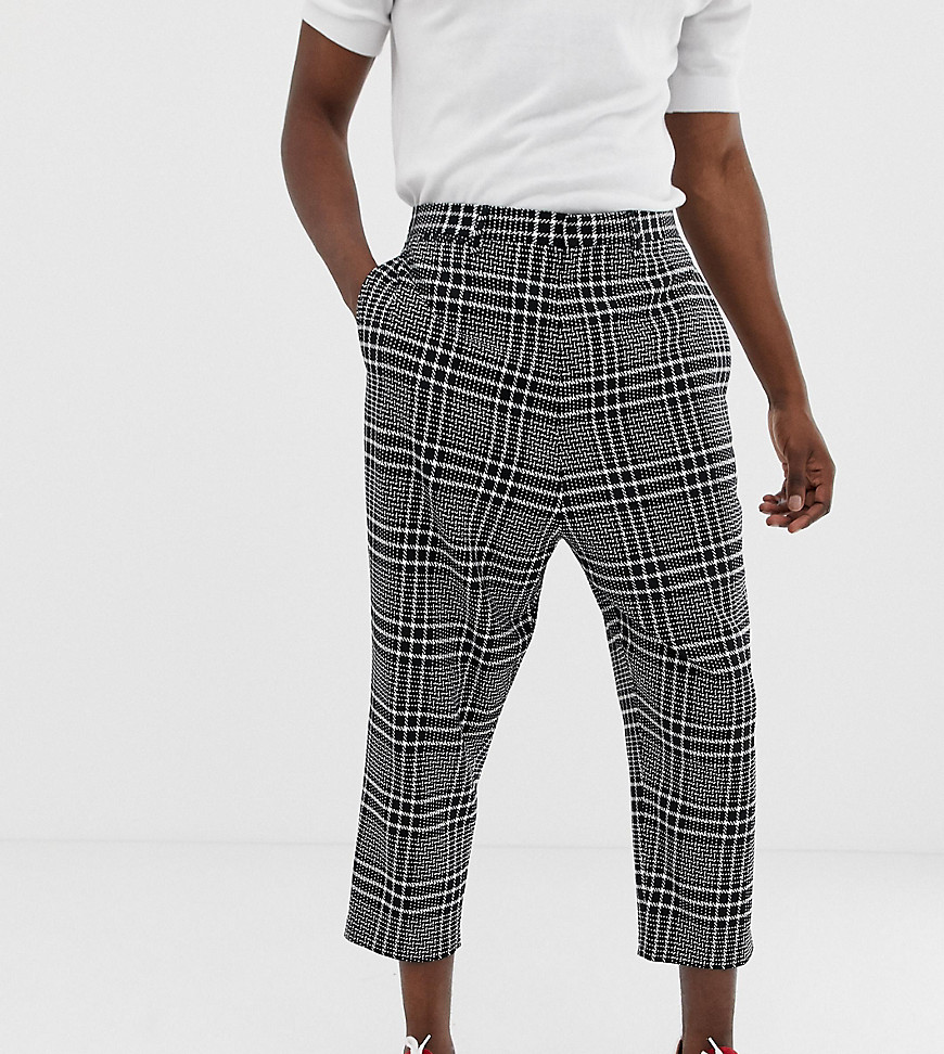 Noak drop crotch tapered cropped smart trouser in black check