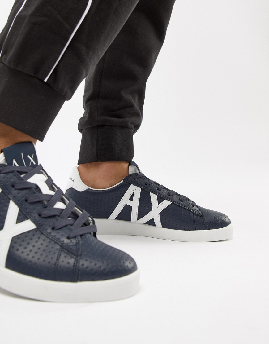Armani Exchange leather logo trainer in navy