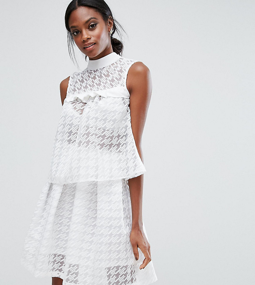 Closet London Crop Top in Sheer Dogtooth Co-ord - White