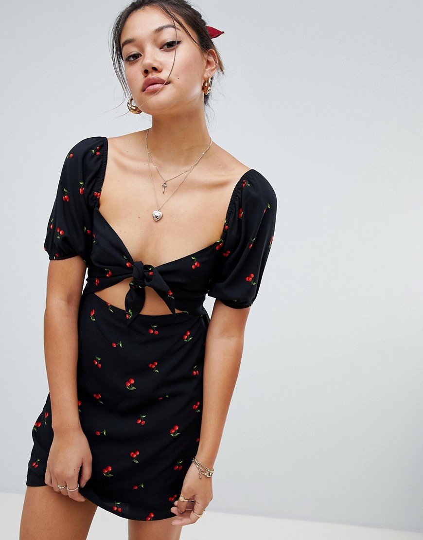 Honey Punch cut out front tea dress in cherry print