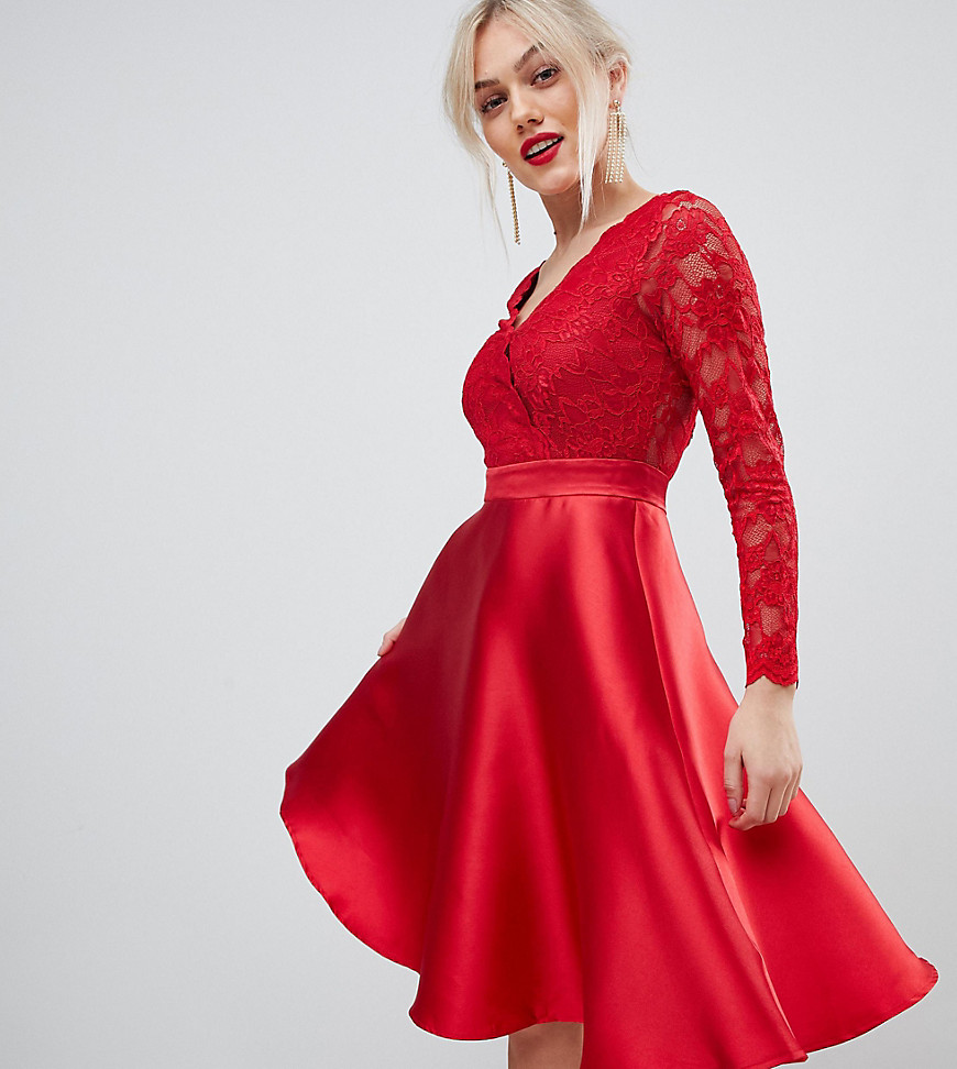 City Goddess Petite prom dress with lace sleeves