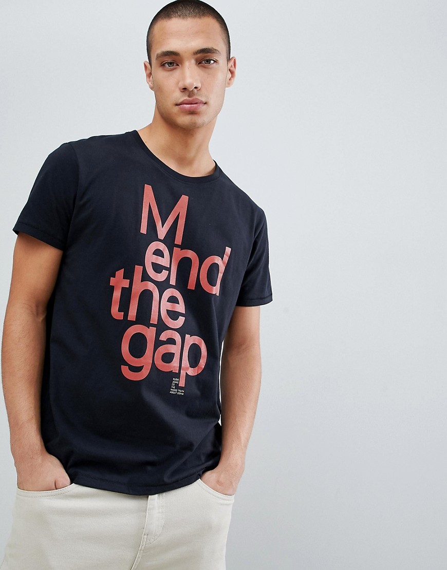 Nudie Jeans Co Anders Mend The Gap Organic Cotton T-shirt In Black - Black