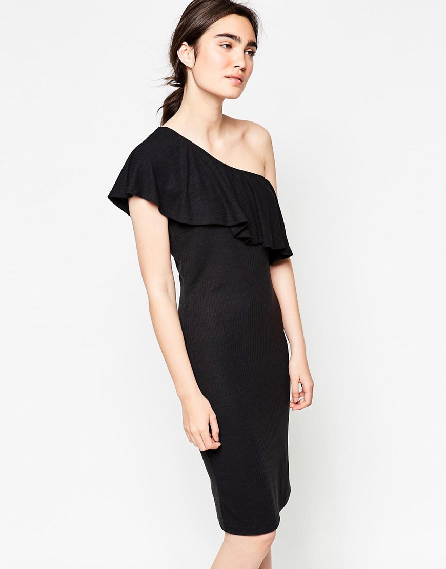 Minimum Henta Ruffle One Shoulder Midi Dress - Black