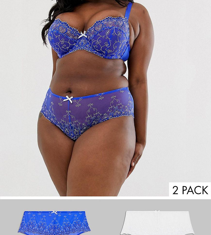 Simply Be 2 pack midi lace briefs in blue and white