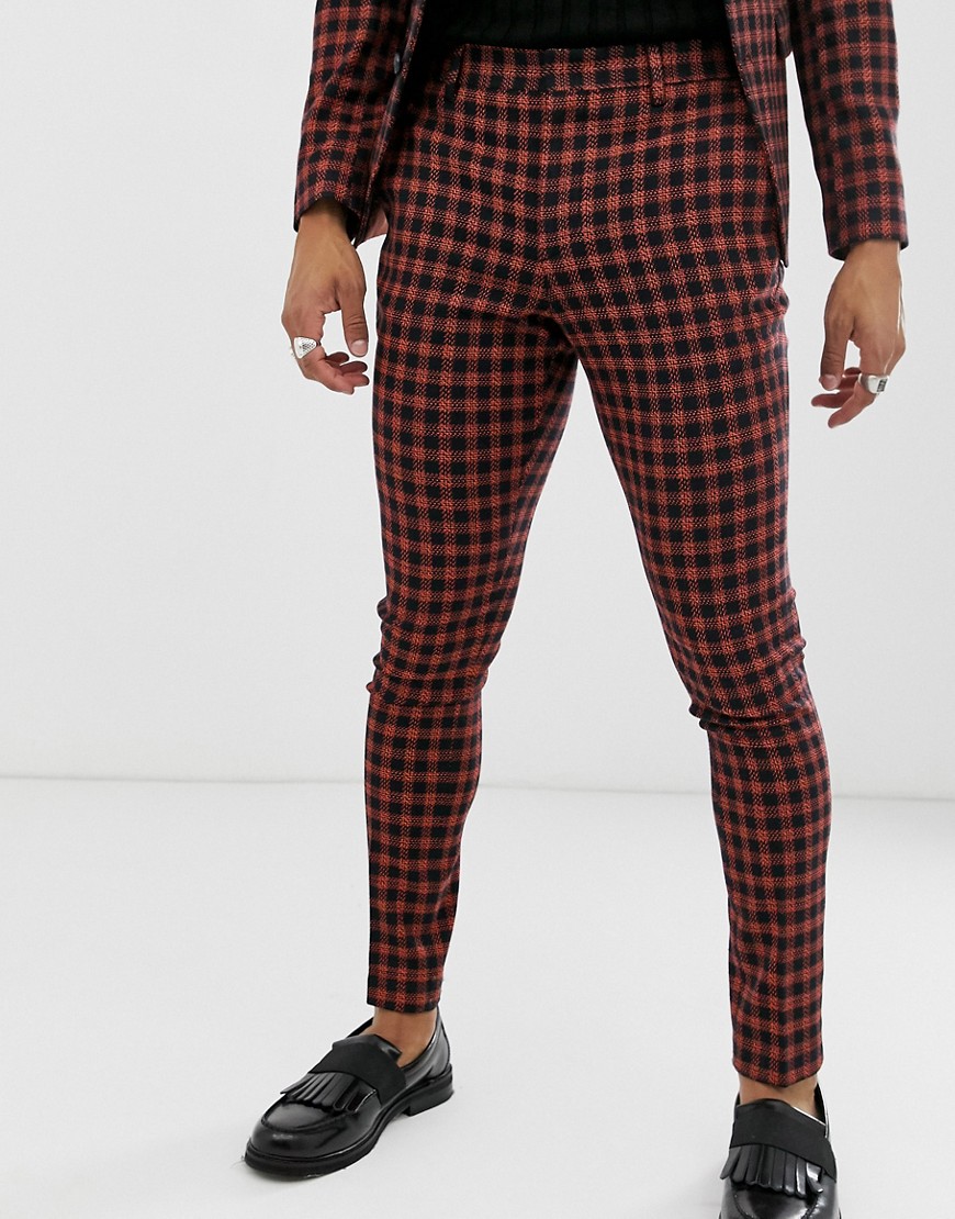 ASOS DESIGN super skinny suit trousers in brushed navy and orange check