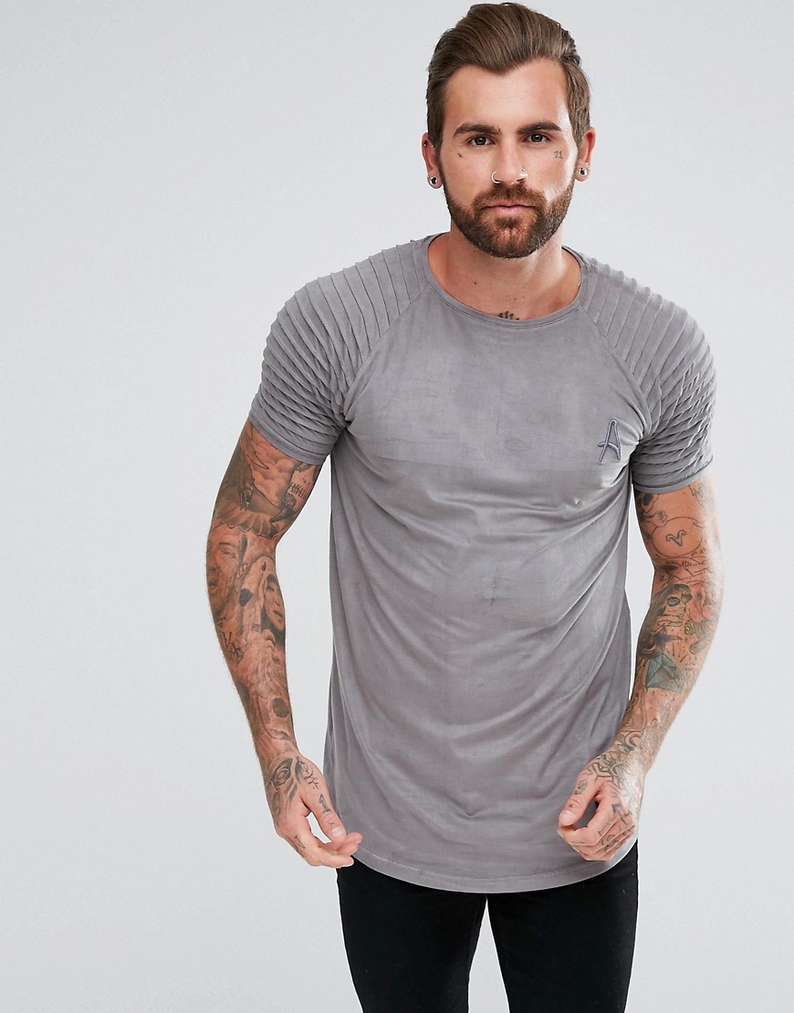Aces Couture Muscle T-Shirt In Grey Suedette With Biker Sleeves - Grey