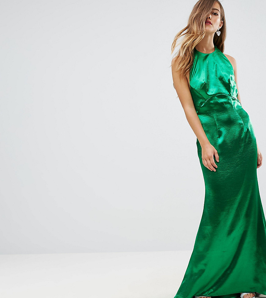 Jarlo Petite High Neck Fishtail Maxi Dress With Open Back Detail - Green