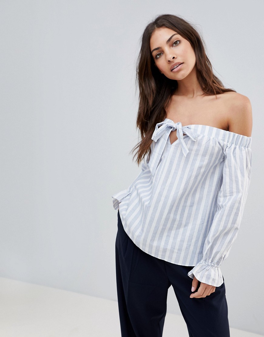 The English Factory Stripe Off Shoulder Top With Bow