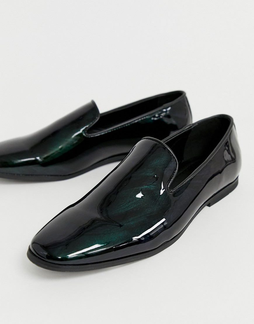New Look patent loafers in green marble