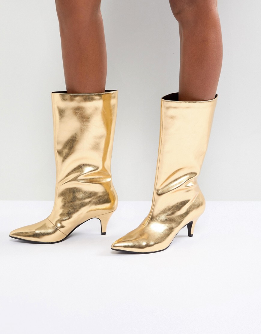 Asos Design Asos X Mary Benson Knee Boots In Gold