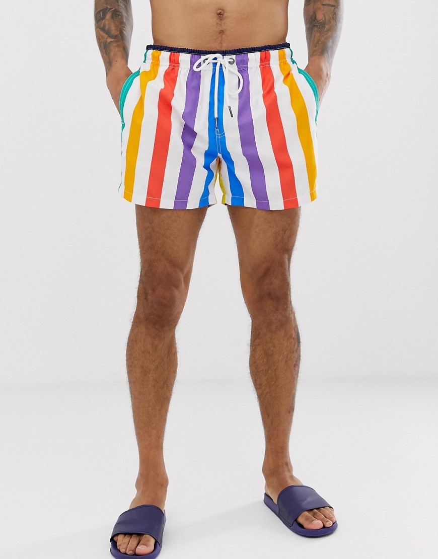Dock & Bay recycled stripe swim shorts in rainbow