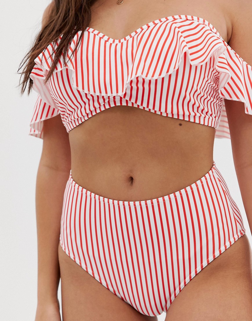 Freya Totally stripe high waist bikini bottom in red and white