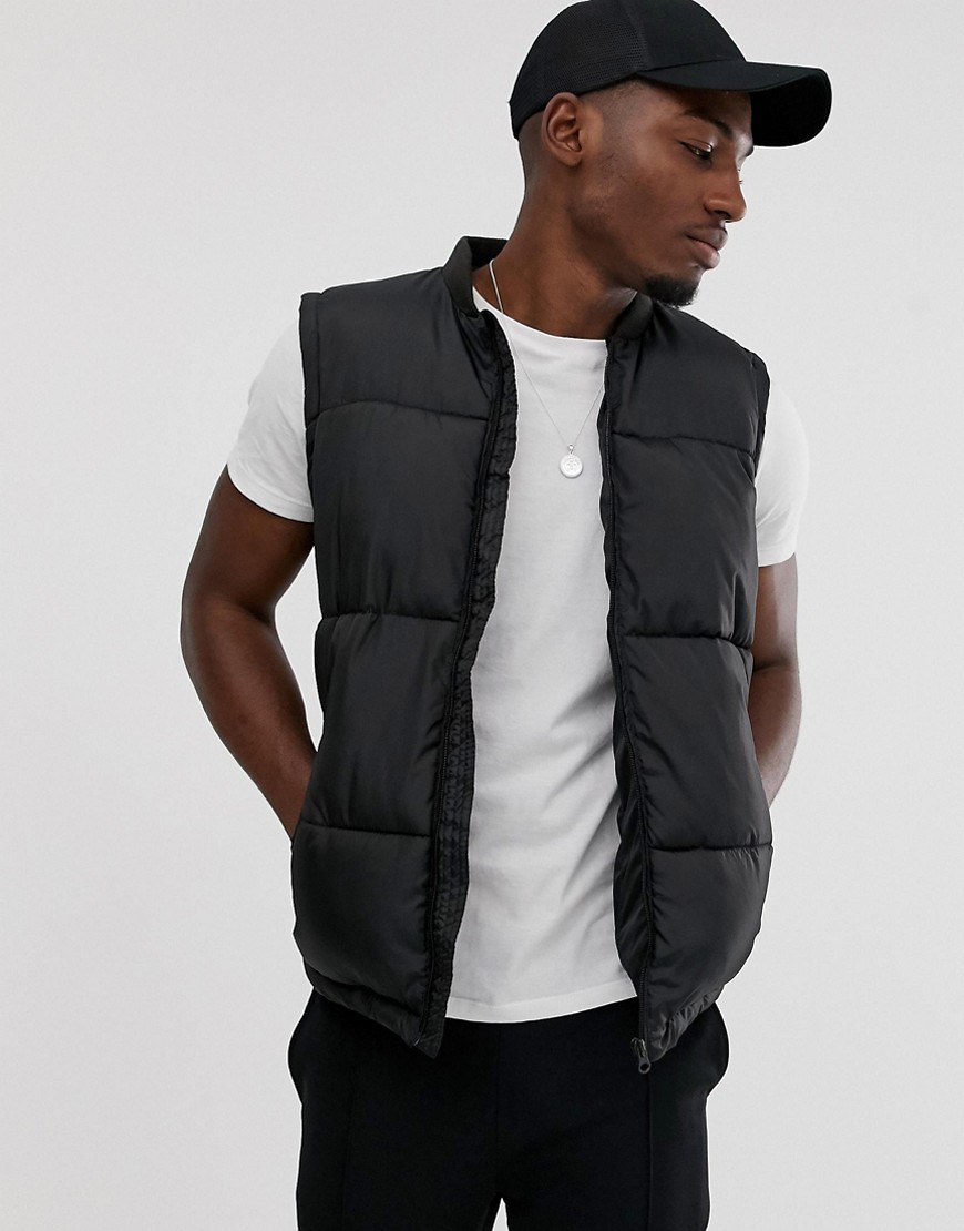 Only & Sons puffer gilet in black
