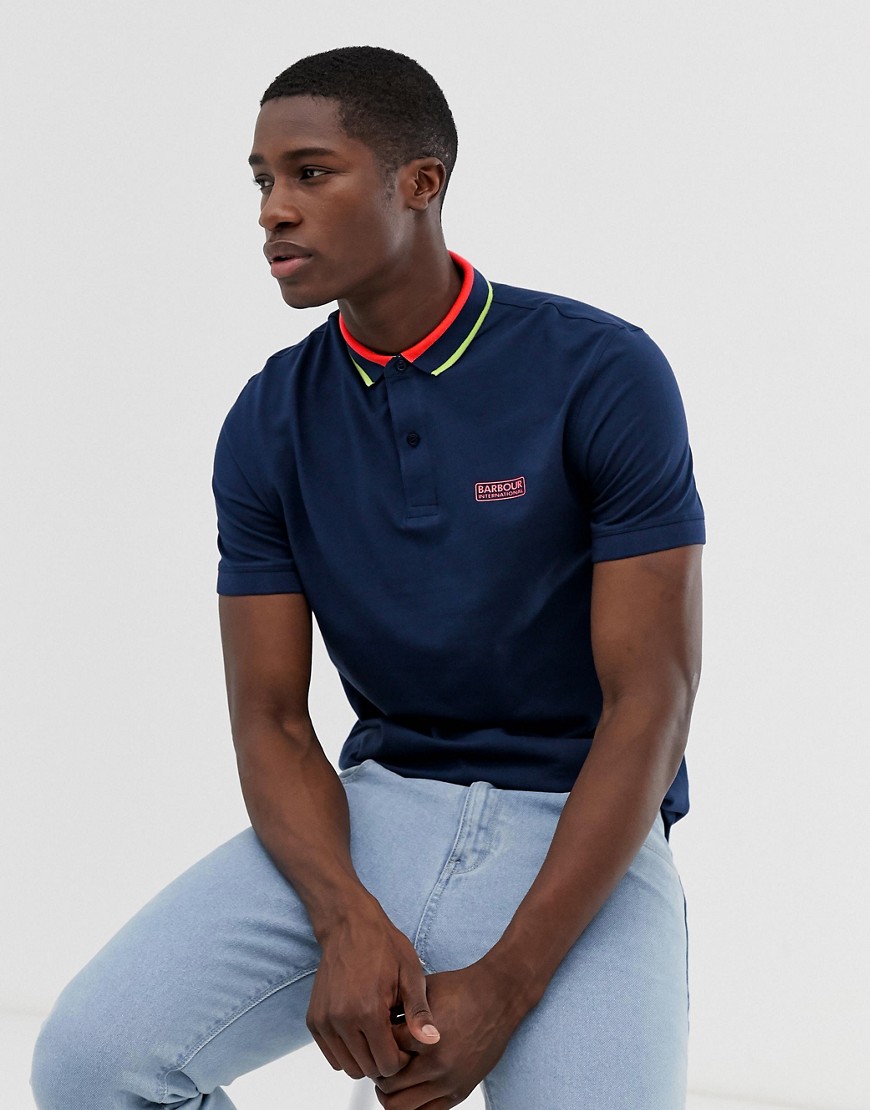 Barbour International Shift tipped logo polo in blue