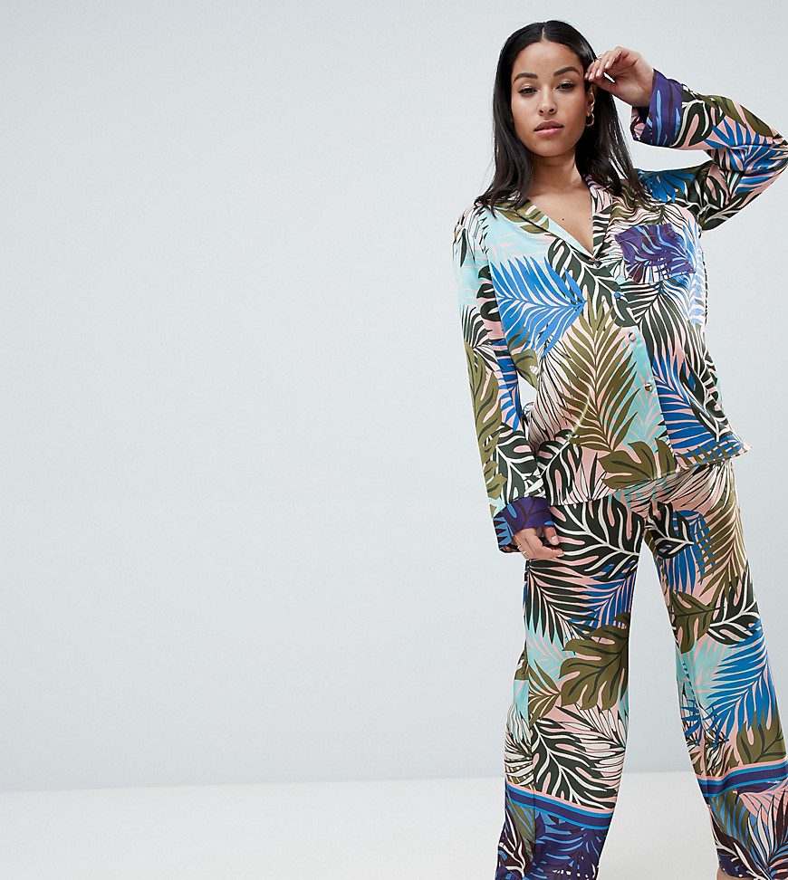ASOS DESIGN Maternity Tropical Border Print Satin Pyjama Set