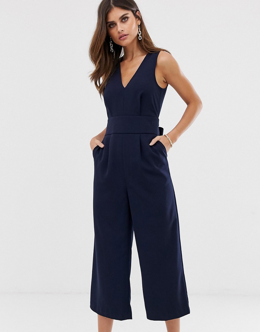 Warehouse jumpsuit with open back in navy