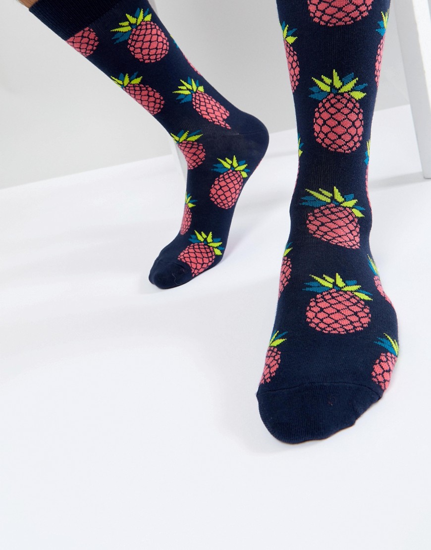Носки с принтом ананасов Happy Socks - Темно-синий 
