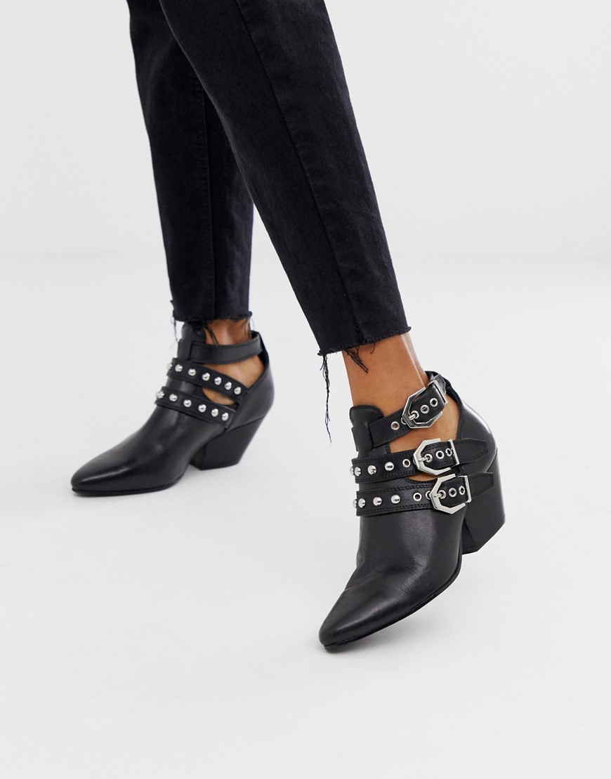 Bronx leather strap western boots in black