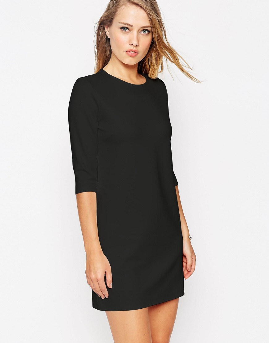 ASOS Shift Dress in Ponte with 3/4 Sleeves - Black