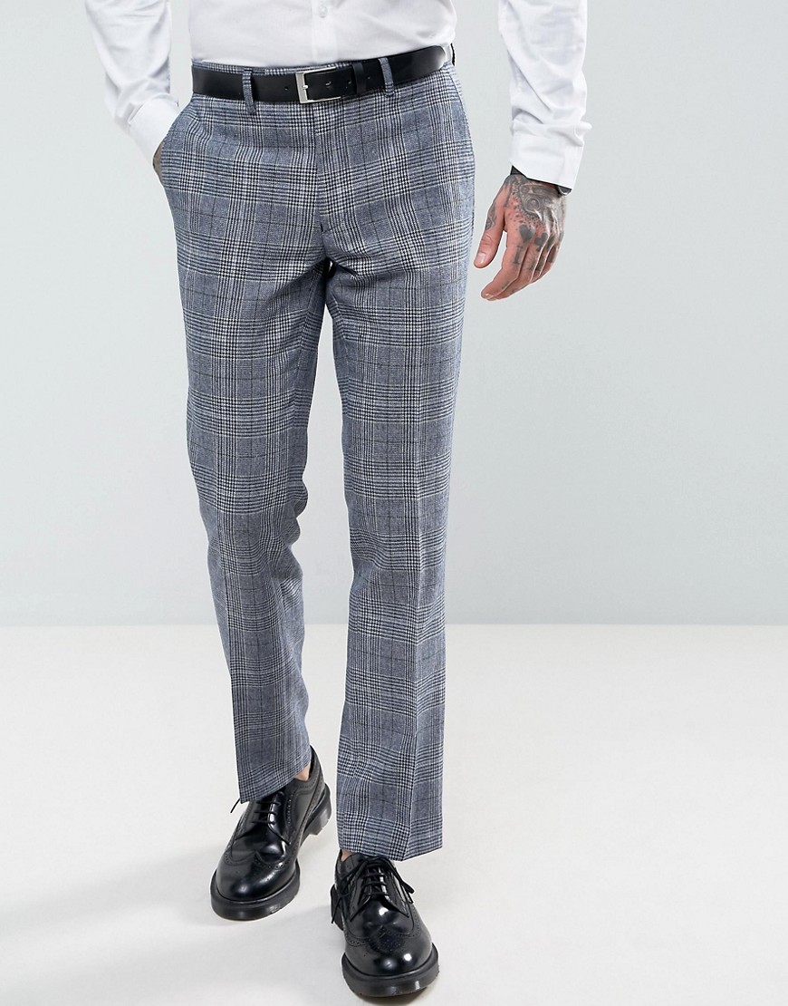 Harry Brown Slim Fit Tweed Checked Suit Trousers - Blue