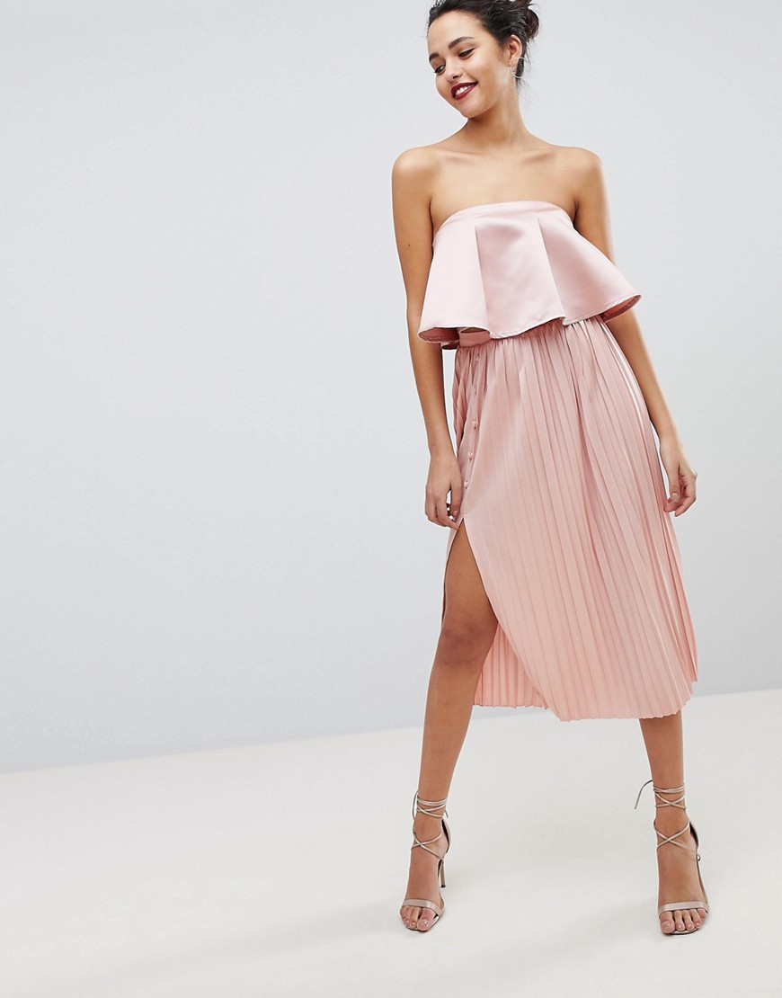 Плиссированная юбка миди с пуговицами ASOS - Розовый ASOS DESIGN 