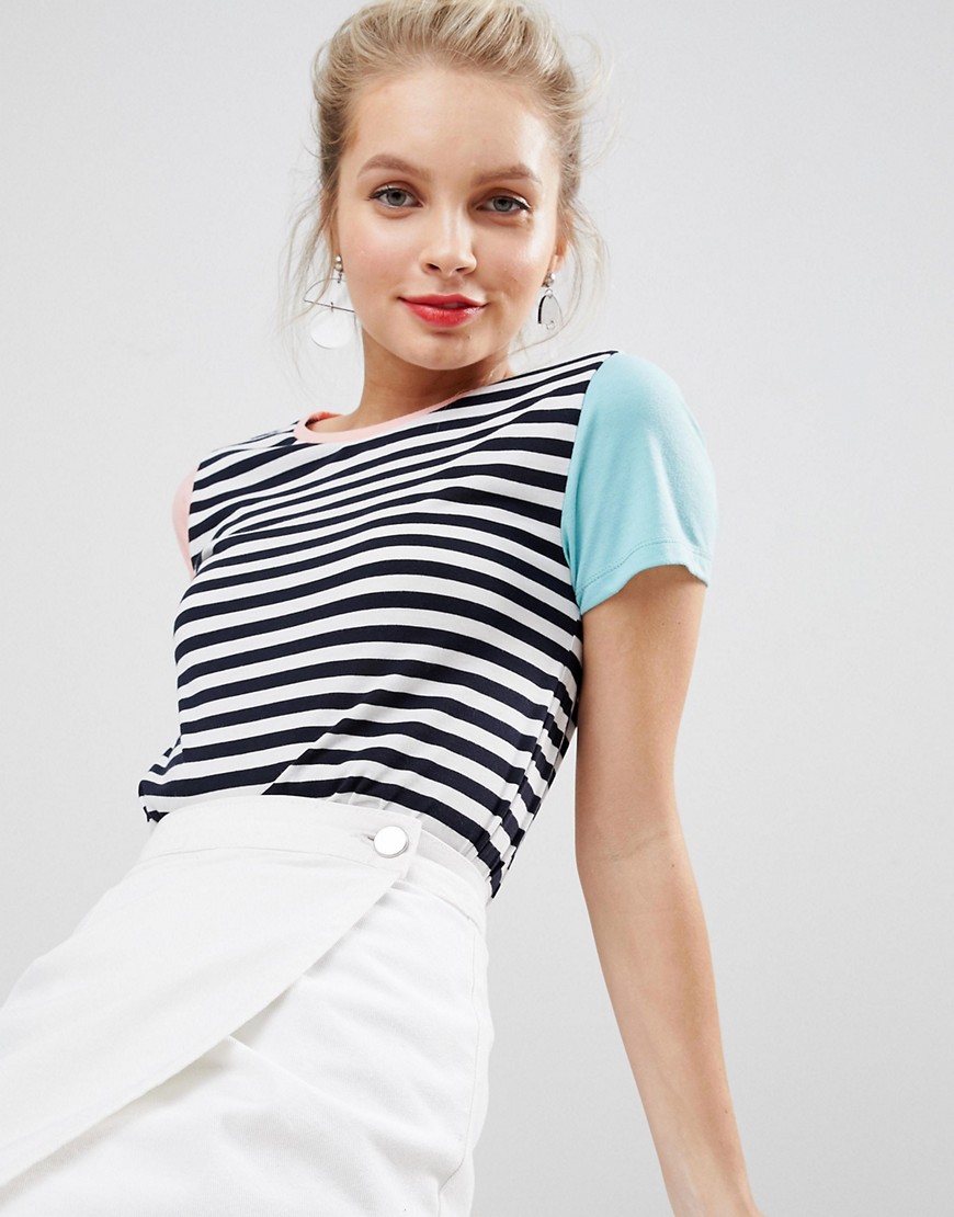 Nocozo Tshirt in Stripe with Colourblock Sleeves - Multi