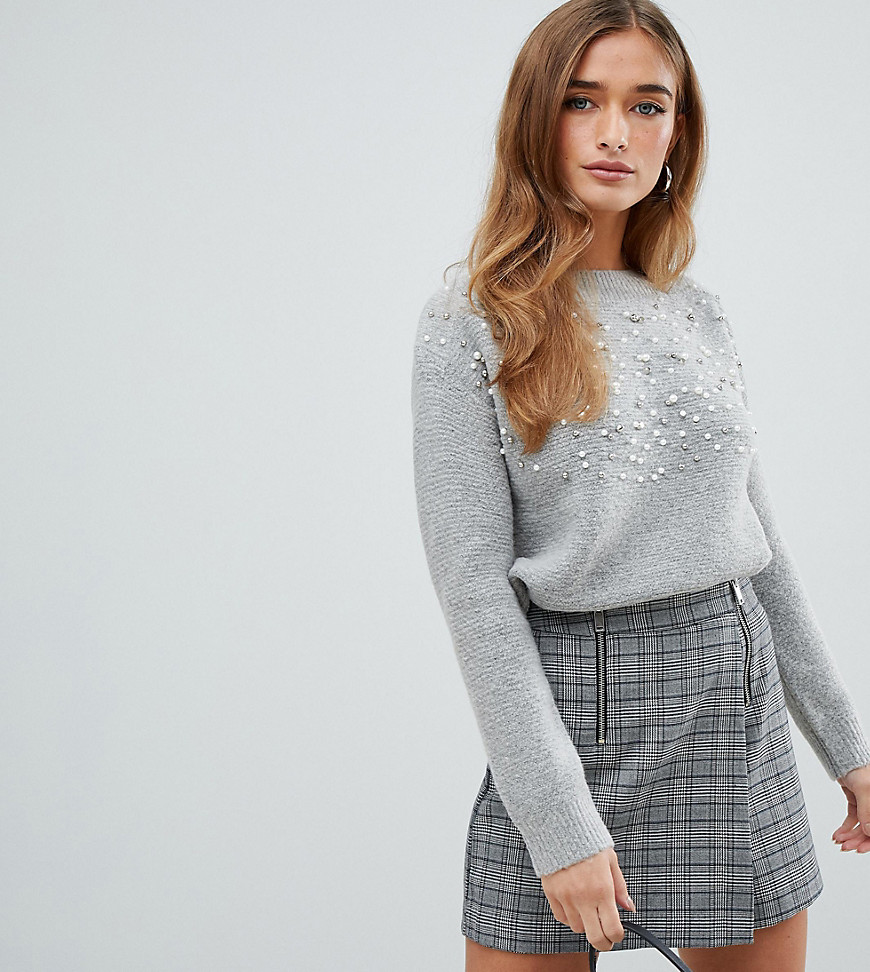Fashion Union petite slouchy embellished jumper - Grey