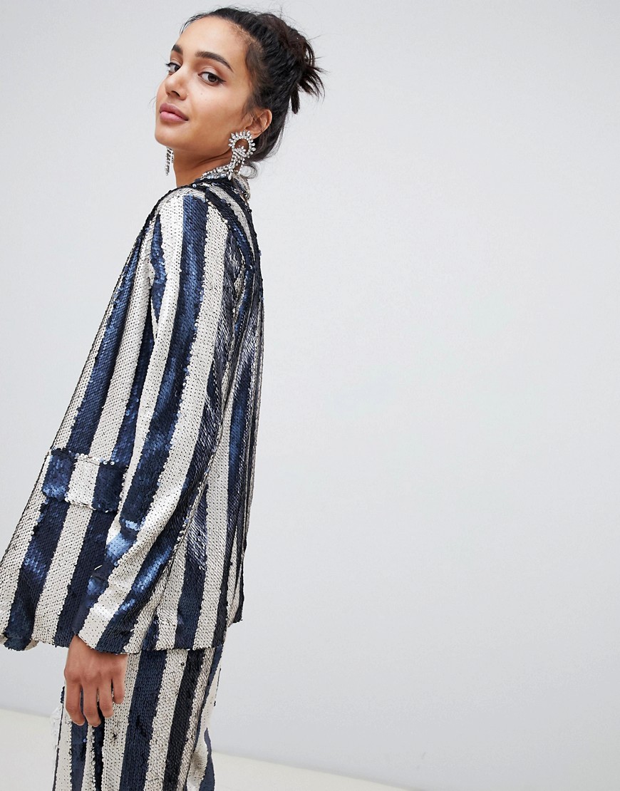 Lost Ink relaxed blazer in sequin stripe co-ord - Multi
