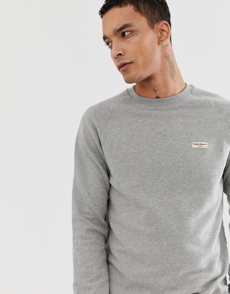 Nudie Jeans Co Samuel logo sweatshirt in grey