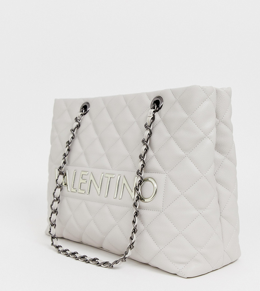 Valentino by Mario Valentino grey quilted chain strap tote bag